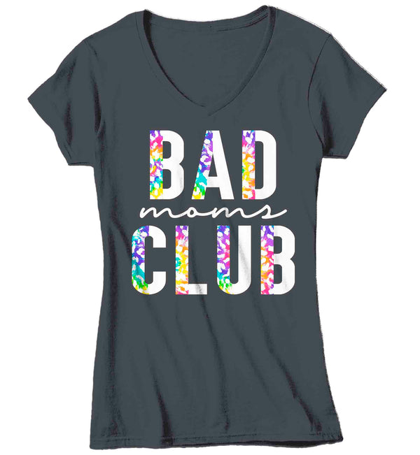 Women's V-Neck Funny Mom Shirt Bad Moms Club T Shirt Streetwear Tee Rainbow Leopard TShirt Mother's Day Mama Ladies V-Neck Soft Tee-Shirts By Sarah