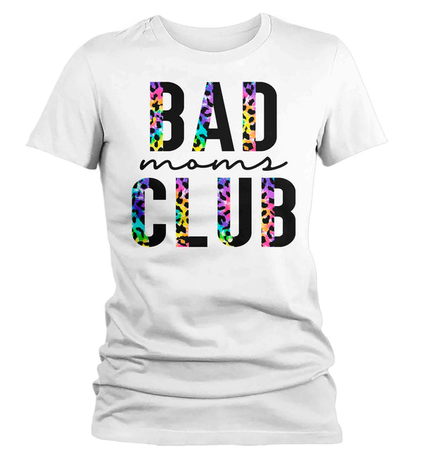 Women's Funny Mom Shirt Bad Moms Club T Shirt Streetwear Tee Rainbow Leopard TShirt Mother's Day Mama Ladies V-Neck Soft Tee-Shirts By Sarah