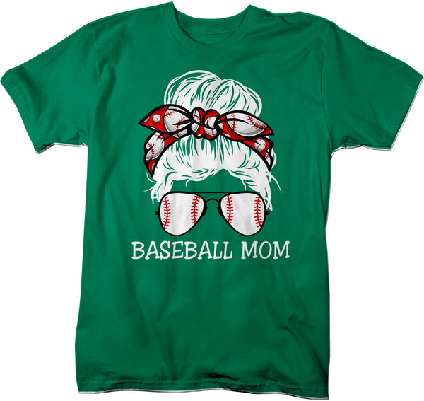 Men's Cute Baseball Mom Shirt Messy Bun T Shirt Baseball Mom Tee Hair Bandana Graphic Tee Baller Mom Unisex Soft Ring Spun-Shirts By Sarah