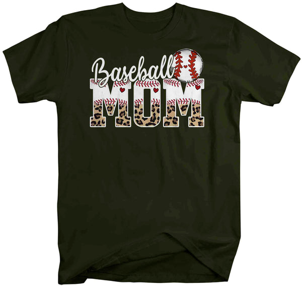 Men's Funny Baseball Mom T Shirt Leopard Print Mom Shirt Baseball Shirt Mother's Day Ball Shirt Baseball Quote Unisex Mom Tee-Shirts By Sarah