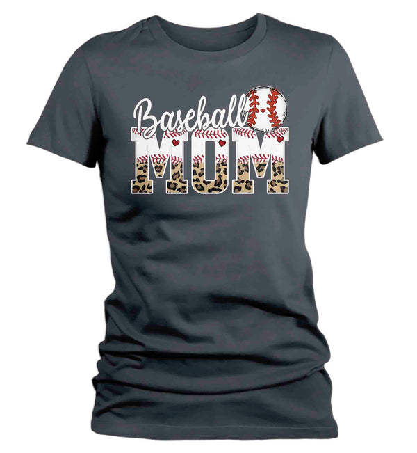 Women's Funny Baseball Mom T Shirt Leopard Print Mom Shirt Baseball Shirt Mother's Day Ball Shirt Baseball Quote Ladies Mom Tee-Shirts By Sarah