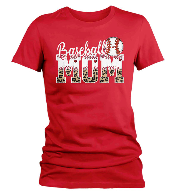 Women's Funny Baseball Mom T Shirt Leopard Print Mom Shirt Baseball Shirt Mother's Day Ball Shirt Baseball Quote Ladies Mom Tee-Shirts By Sarah