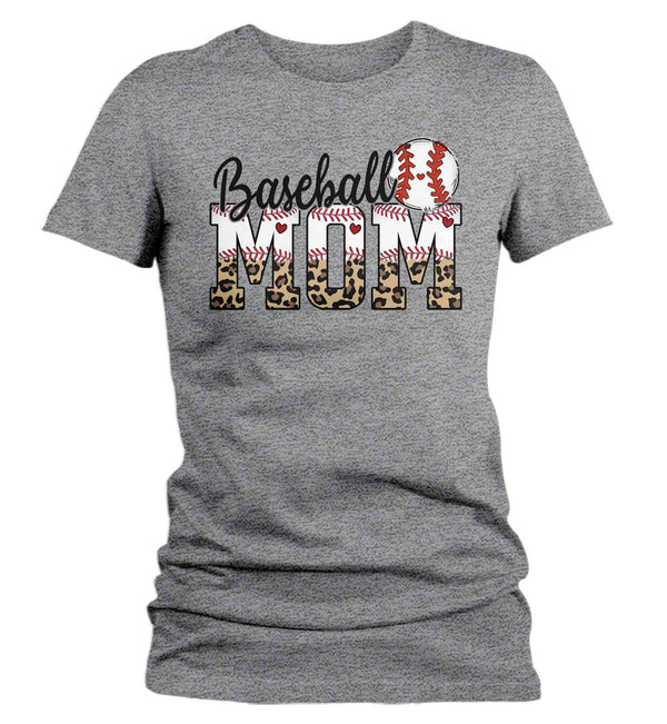 Women's Funny Baseball Mom T Shirt Leopard Print Mom Shirt Baseball Shirt Mother's Day Ball Shirt Baseball Quote Ladies Mom Tee-Shirts By Sarah