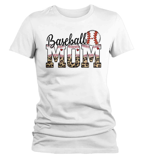 Women's Funny Baseball Mom T Shirt Leopard Print Mom Shirt Baseball Shirt Mother's Day Ball Shirt Baseball Quote Ladies Mom Tee-Shirts By Sarah