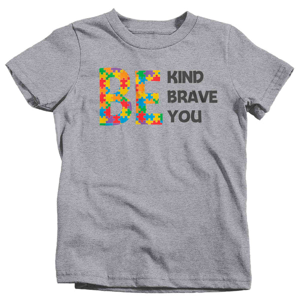 Kids Autism T Shirt Be Kind Brave You Shirt Inspirational T-Shirt Spectrum Disorder TShirt Autistic ASD Tee Unisex Youth Boy's Girl's-Shirts By Sarah