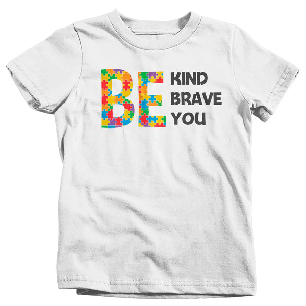 Kids Autism T Shirt Be Kind Brave You Shirt Inspirational T-Shirt Spectrum Disorder TShirt Autistic ASD Tee Unisex Youth Boy's Girl's-Shirts By Sarah