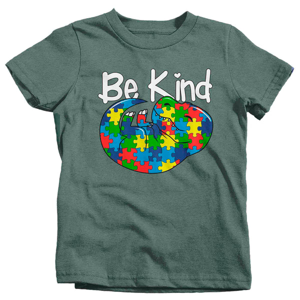 Kids Autism T Shirt Be Kind Dinosaur Shirt Big T Rex Tee Awareness Tyrannosaurus Baby Autistic Gift Shirt Boy's Girl's TRex TShirt-Shirts By Sarah