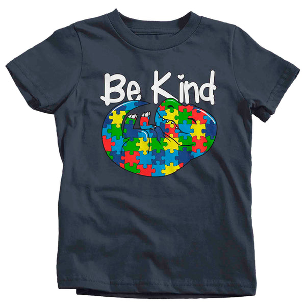 Kids Autism T Shirt Be Kind Dinosaur Shirt Big T Rex Tee Awareness Tyrannosaurus Baby Autistic Gift Shirt Boy's Girl's TRex TShirt-Shirts By Sarah