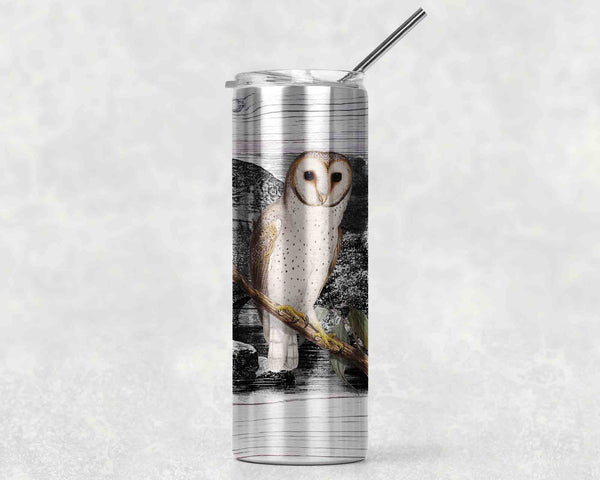 Delicate Owl Tumbler With Stainless Steel Straw Skinny Tumbler Gorgeous Illustrated Owl Gift Idea Travel Mug Cold Hot Vacuum Lid-Shirts By Sarah