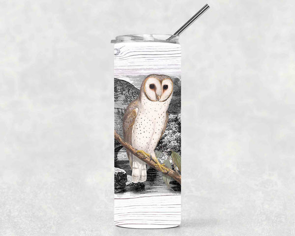 Delicate Owl Tumbler With Stainless Steel Straw Skinny Tumbler Gorgeous Illustrated Owl Gift Idea Travel Mug Cold Hot Vacuum Lid-Shirts By Sarah