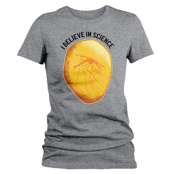 Women's Science Shirt Believe In Science T Shirt Amber Mosquito Tee Insect Shirt Nerd Hipster Shirt Geek Gift Idea Ladies V-Neck Soft-Shirts By Sarah