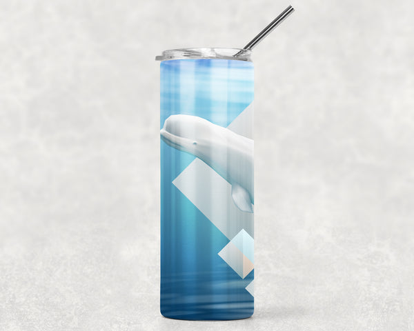 Beluga Whale Skinny Tumbler With Stainless Steel Straw Watercolor Ocean Illustrated Whale Gift Idea Travel Mug Cold Hot Vacuum Lid-Shirts By Sarah
