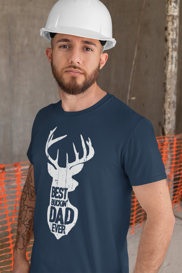 Men's Funny Dad T Shirt Father's Day Gift Best Buckin' Dad Ever Shirt Vintage Shirt Silhouette Buck Deer Father Hunter Shirt-Shirts By Sarah
