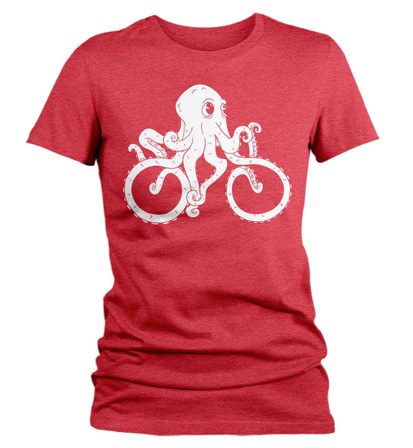 Women's Bicycle Octopus Shirt Illustration Hipster Streetwear Octopus Drawing Graphic Tee Cool Sea Ocean Life T Shirt Ladies-Shirts By Sarah