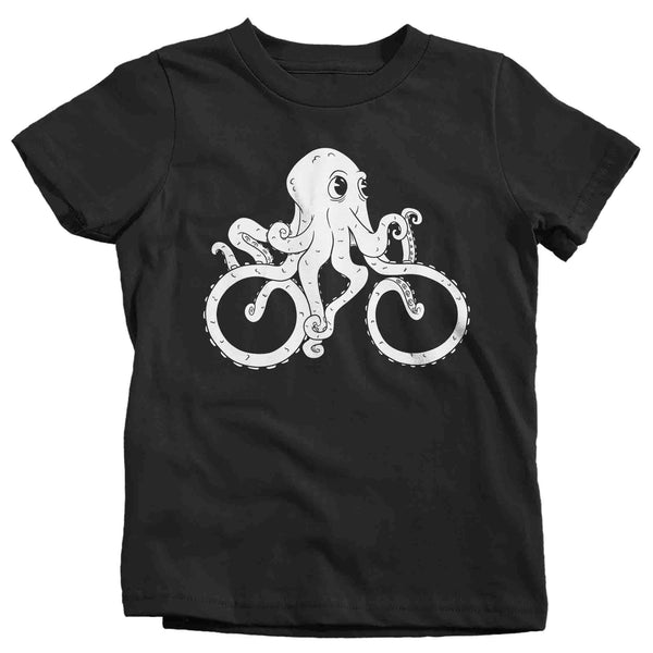 Kids Bicycle Octopus Shirt Illustration Hipster Streetwear Octopus Drawing Graphic Tee Cool Sea Ocean Life T Shirt Unisex Boys Girls-Shirts By Sarah
