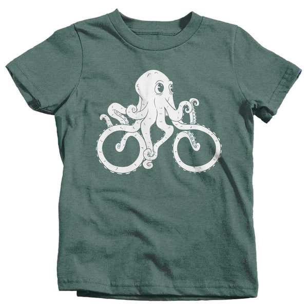 Kids Bicycle Octopus Shirt Illustration Hipster Streetwear Octopus Drawing Graphic Tee Cool Sea Ocean Life T Shirt Unisex Boys Girls-Shirts By Sarah