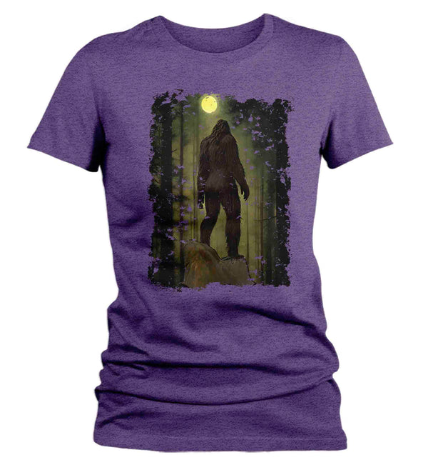 Women's Bigfoot T-Shirt Illustration Sasquatch Family Woods Forest Mythical Drawing Gift Cryptozoology Tee Grunge Hipster Ladies-Shirts By Sarah