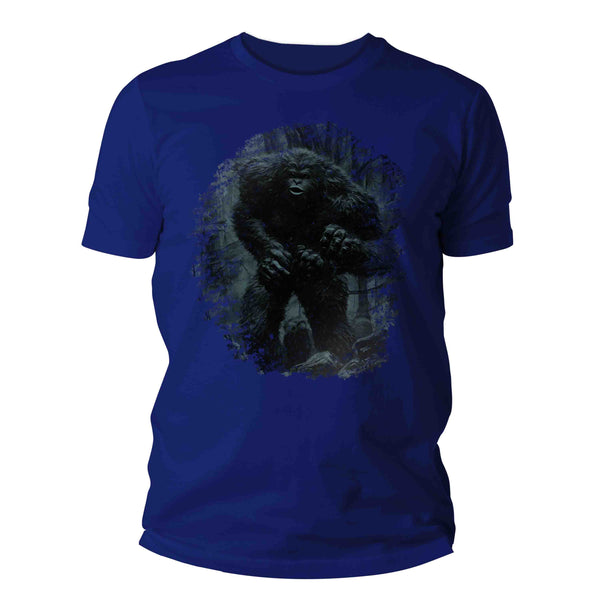 Men's Bigfoot T-Shirt Sasquatch In Woods Forest Elusive Squatch Mythical Drawing Gift Cryptozoology Tee Grunge Hipster Men Unisex-Shirts By Sarah