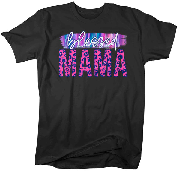 Men's Blessed Mama Shirt Mother's Day Gift Shirt For Mom Floral Pink Leopard Tee Gift For Momma Tee Unisex Soft Tee-Shirts By Sarah