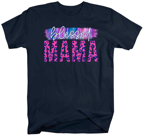 Men's Blessed Mama Shirt Mother's Day Gift Shirt For Mom Floral Pink Leopard Tee Gift For Momma Tee Unisex Soft Tee-Shirts By Sarah