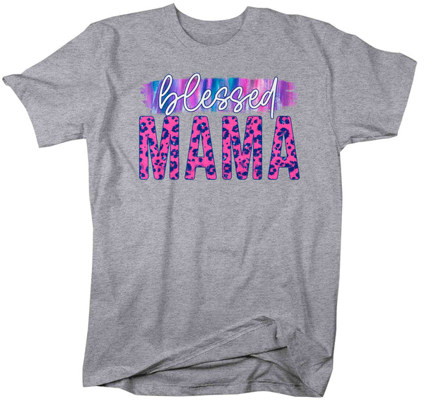 Men's Blessed Mama Shirt Mother's Day Gift Shirt For Mom Floral Pink Leopard Tee Gift For Momma Tee Unisex Soft Tee-Shirts By Sarah