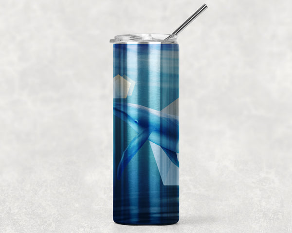 Blue Whale Skinny Tumbler With Stainless Steel Straw Watercolor Ocean Illustrated Whale Gift Idea Travel Mug Cold Hot Vacuum Lid-Shirts By Sarah