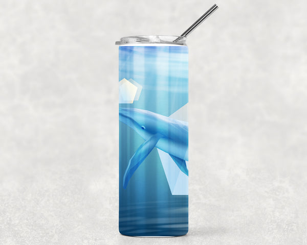Blue Whale Skinny Tumbler With Stainless Steel Straw Watercolor Ocean Illustrated Whale Gift Idea Travel Mug Cold Hot Vacuum Lid-Shirts By Sarah