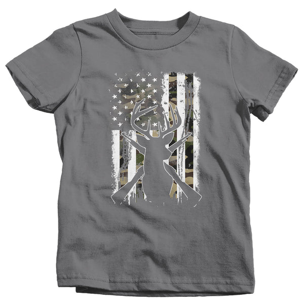 Kids Deer Hunting T Shirt Buck Shirt Hunter Shirt Camo Flag T Shirt Camouflage U.S. Flag Shirt Woodsman Shirt Unisex Boys Girls-Shirts By Sarah
