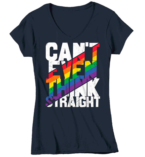 Women's V-Neck Funny LGBTQ Shirt Can't Even Think Straight T Shirt Tee Lesbian Trans Bi Bisexual Gift LGBT TShirt Gay Pride Ladies Woman-Shirts By Sarah