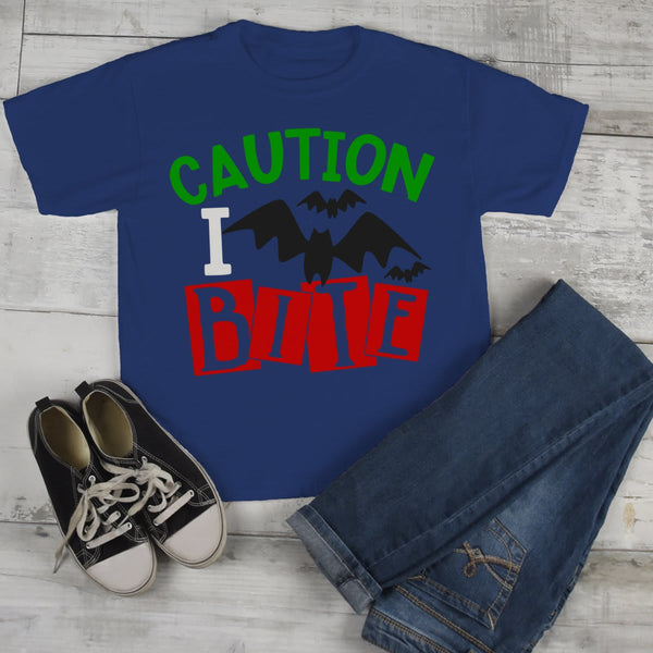 Boy's Funny Halloween T Shirt Caution I Bite Bat Toddler Shirts Adorable Halloween Tee-Shirts By Sarah