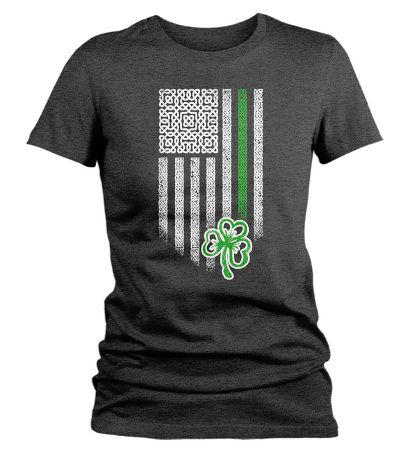 Women's Ireland T Shirt U.S. Flag Shirt St Patrick's Day Celtic Flag Shirt St Patty's Day American Flag Shirt St Pat Clover Tshirt Ladies-Shirts By Sarah