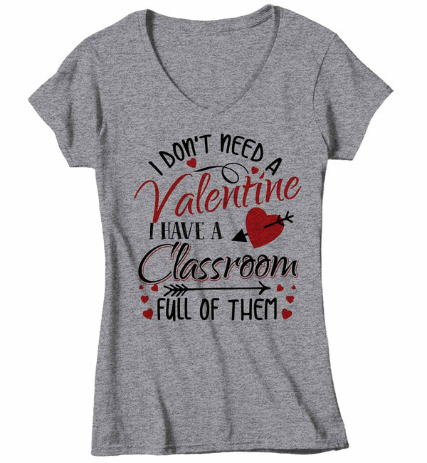 Women's V-Neck Teacher T Shirt Valentine's Day Teacher Shirts Classroom Full Of Valentines TShirt Cute Teacher Tee-Shirts By Sarah