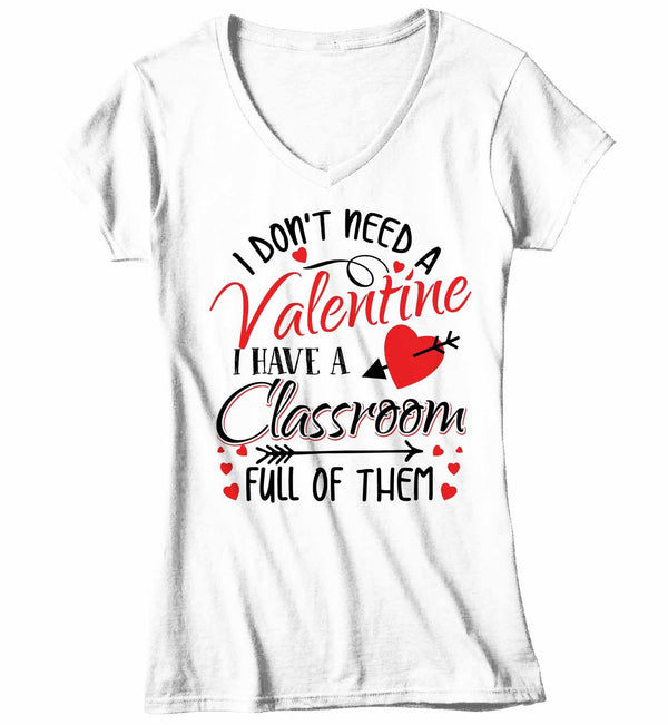 Women's V-Neck Teacher T Shirt Valentine's Day Teacher Shirts Classroom Full Of Valentines TShirt Cute Teacher Tee-Shirts By Sarah
