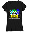 Women's V-Neck Autism T Shirt Color Outside The Lines Shirt Colorful Tee Autism Awareness Neurodivergent Autistic Gift Shirt Ladies Woman TShirt