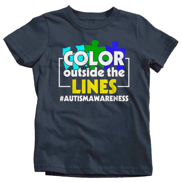 Kids Autism T Shirt Color Outside The Lines Shirt Colorful Tee Autism Awareness Neurodivergent Autistic Gift Shirt Boy's Girl's TShirt-Shirts By Sarah