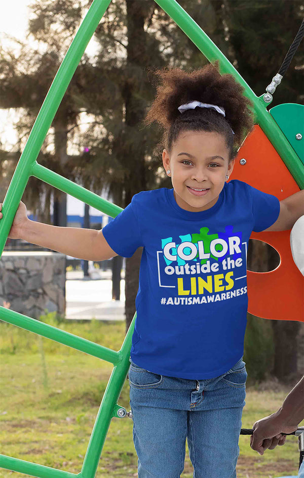 Kids Autism T Shirt Color Outside The Lines Shirt Colorful Tee Autism Awareness Neurodivergent Autistic Gift Shirt Boy's Girl's TShirt-Shirts By Sarah