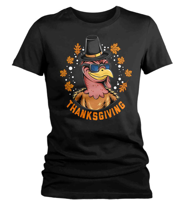 Women's Funny Thanksgiving T Shirt Hipster Turkey Shirt Cool Turkey Day T Shirt Thanksgiving Shirts Ladies Teacher Soft Graphic Tee-Shirts By Sarah