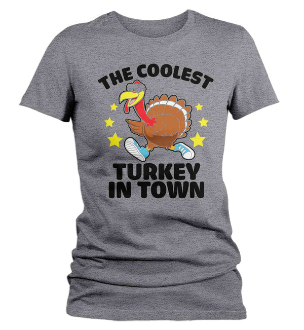 Women's Funny Thanksgiving Tee Coolest Turkey In Town Shirt Humor Tom Turkey Hilarious Holiday T Shirt Ladies Soft Graphic TShirt-Shirts By Sarah