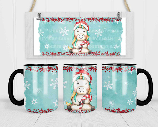 Cute Christmas Coffee Mug Watercolor Unicorn Hat Illustration Adorable Christmas Decor Coffee Mug Gift 15 oz. 20 oz. Giant Large Cup-Shirts By Sarah
