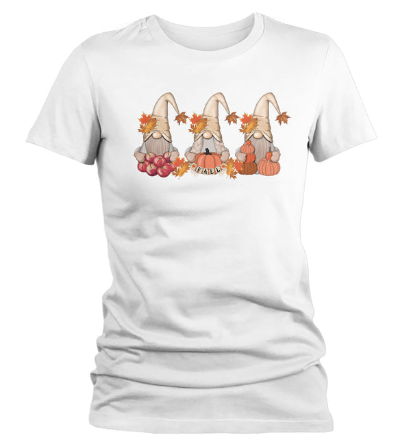 Women's Fall Gnomes T Shirt Cute Fall Shirt Fall Pumpkin Vintage Fall Tee Boho Cute Fall Season Tee Apples Gnome Tshirt-Shirts By Sarah