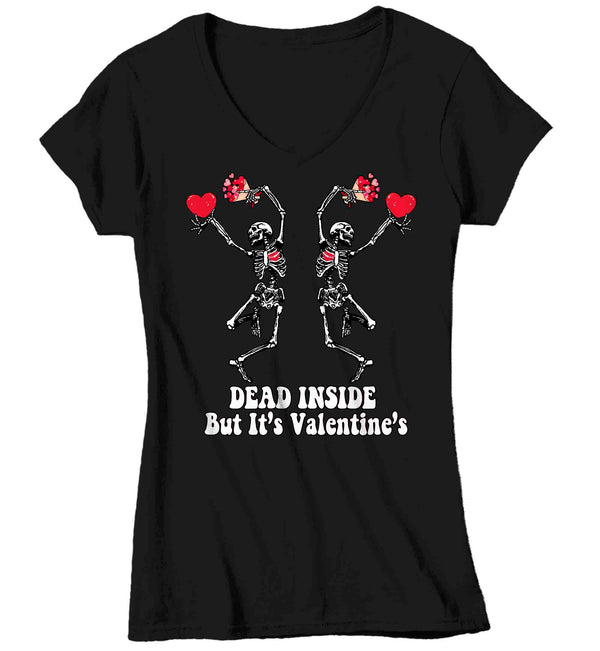 Women's V-Neck Valentine's Day T Shirt Grunge Shirt Dead Inside Tee Skeleton TShirt Woman Ladies Graphic Pastel Grunge Clothing Top-Shirts By Sarah