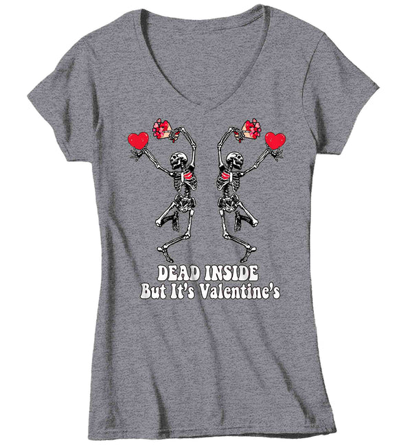 Women's V-Neck Valentine's Day T Shirt Grunge Shirt Dead Inside Tee Skeleton TShirt Woman Ladies Graphic Pastel Grunge Clothing Top-Shirts By Sarah