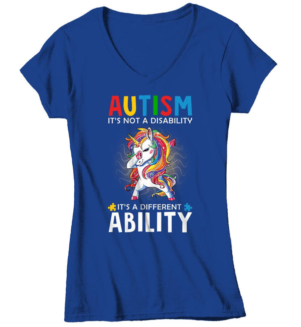 Women's V-Neck Autism Unicorn T Shirt Love Different Ability Autism Shirt Cute Autism T Shirt Autism Awareness Shirt-Shirts By Sarah