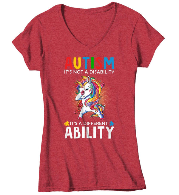 Women's V-Neck Autism Unicorn T Shirt Love Different Ability Autism Shirt Cute Autism T Shirt Autism Awareness Shirt-Shirts By Sarah