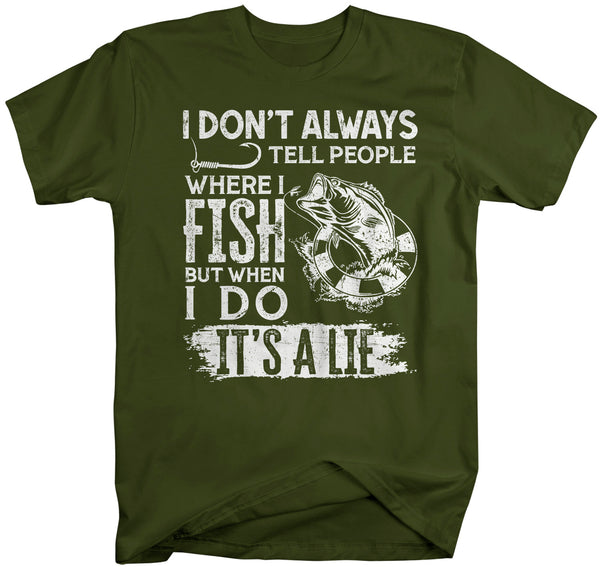 Men's Funny Fishing T Shirt I Don't Always Tell People Shirt Where I Fish Gift Idea But When I Do It's A Lie Man Unisex-Shirts By Sarah