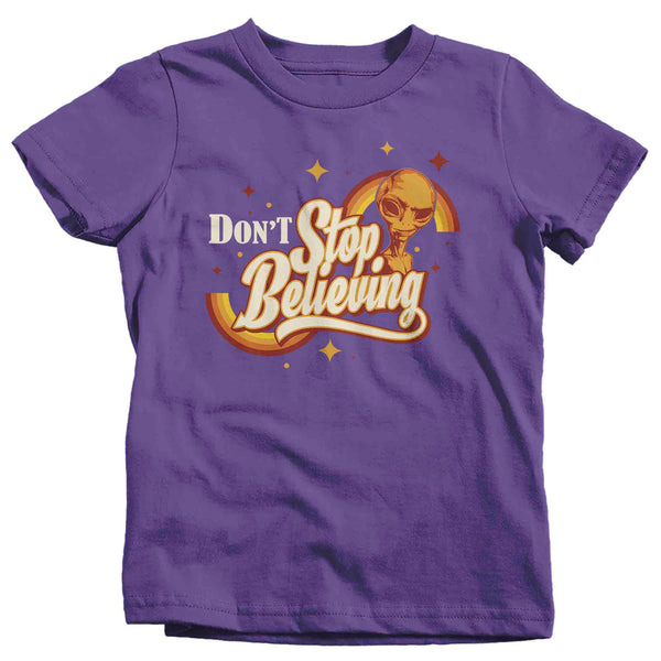 Kids Retro Alien Shirt Don't Stop Believing T Shirt UFO Extraterrestrial UAP Geek Hipster TShirt Unisex Soft Boy's Girl's Graphic Tee-Shirts By Sarah