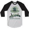 Men's Alien T-Shirt Earth Sucks Shirt Space 3/4 Sleeve Raglan Graphic Tee Aliens Celestial Shirts UFO Tshirt