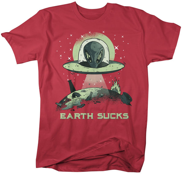 Men's Alien T-Shirt Earth Sucks Shirt Space Shirts Graphic Tee Aliens Celestial Shirts UFO Tshirt-Shirts By Sarah