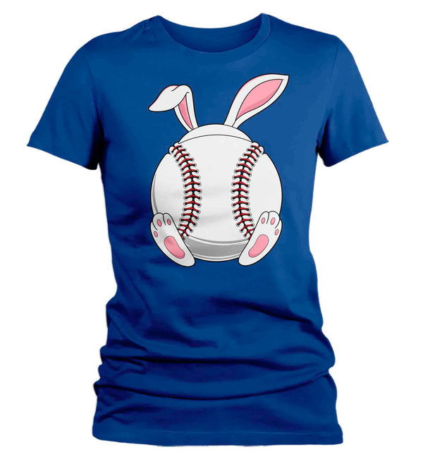 Women's Funny Easter T Shirt Baseball Bunny Shirt Rabbit Ears Feet Baseball Coach Gym Teacher TShirt Gift Easter Tee Ladies Woman-Shirts By Sarah