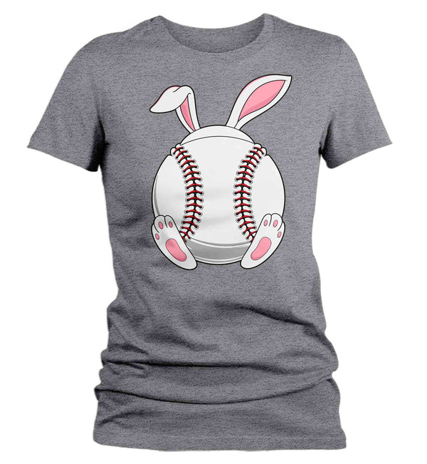 Women's Funny Easter T Shirt Baseball Bunny Shirt Rabbit Ears Feet Baseball Coach Gym Teacher TShirt Gift Easter Tee Ladies Woman-Shirts By Sarah